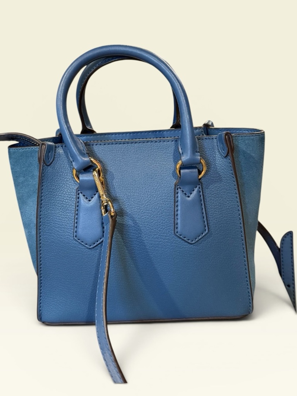Michael Kors Dark Chambray Leather+Suede Kris Small Satchel Crossbody Purse - Picture 4 of 13